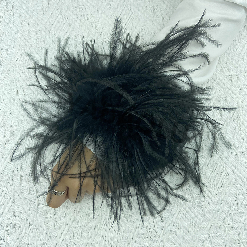 Cuff Bangle Bracelet - Natural Ostrich Feather Wrist Cuffs Women