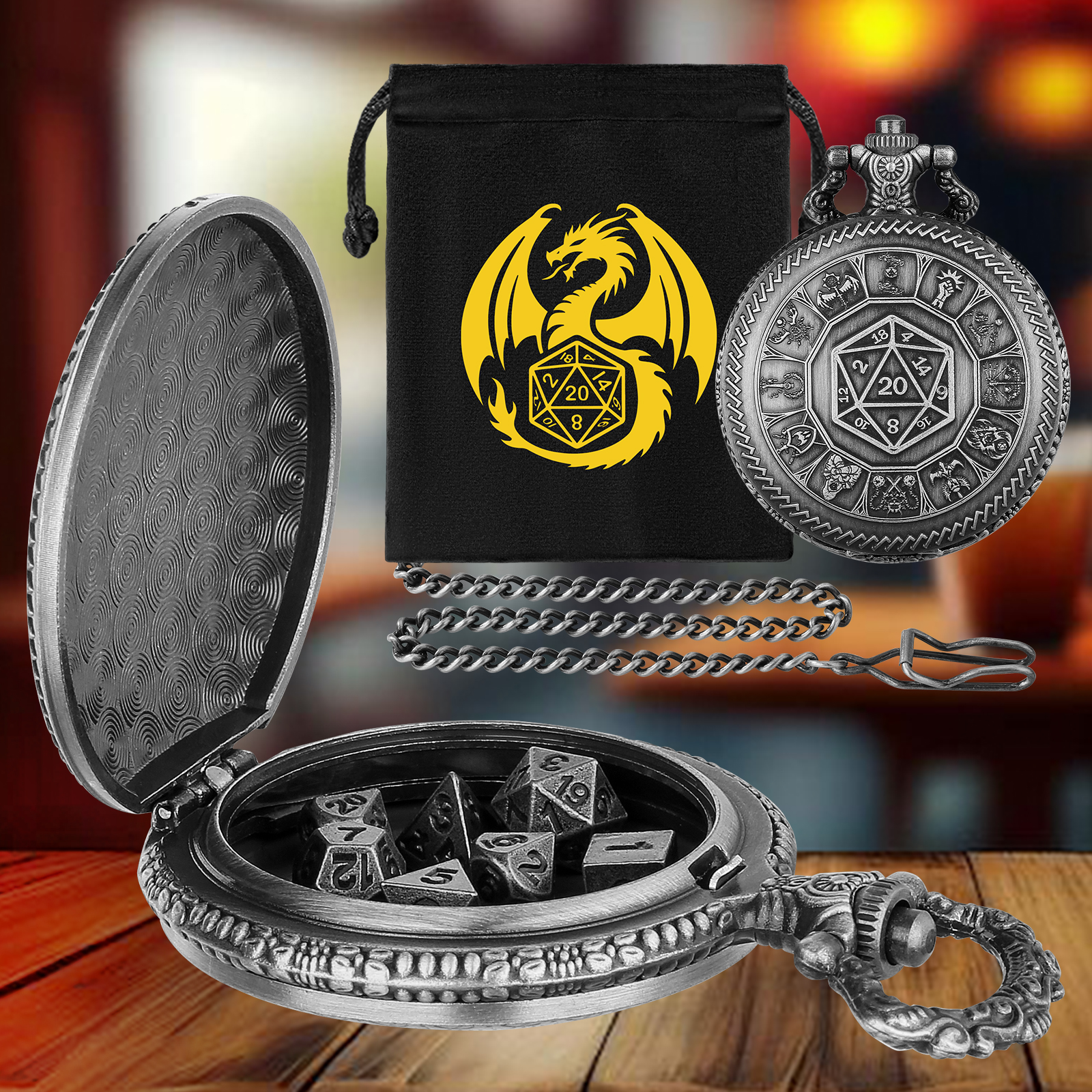 Vintage Pocket Watch - 5pcs Metal D20 Polyhedral Dice Pocket