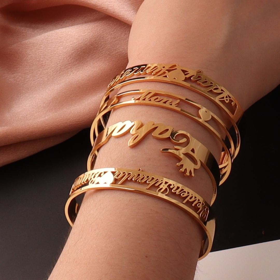 Personalized Custom Name Crown - Cuff Bangle Bracelet ulasan dan harga