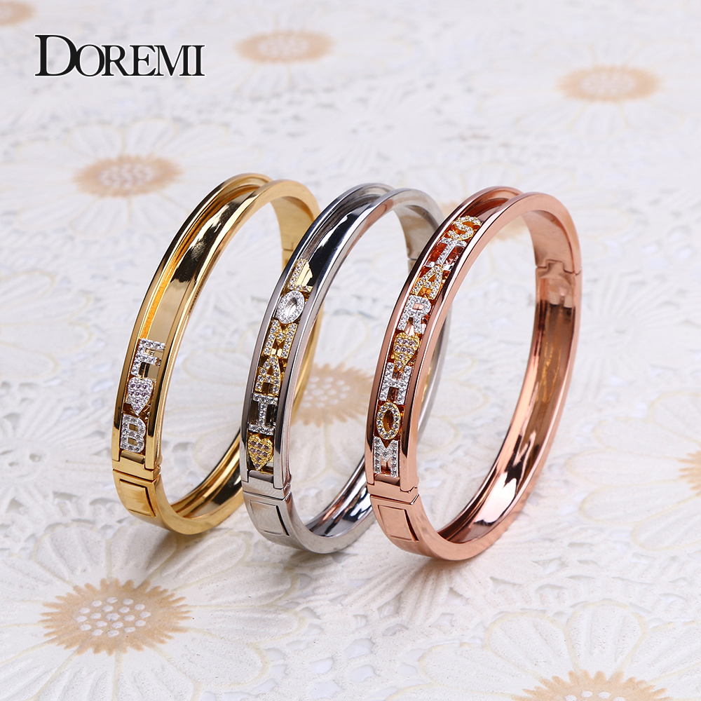 DOREMI DIY Zirconia Letters Cu - Cuff Bangle Bracelet ulasan dan harga