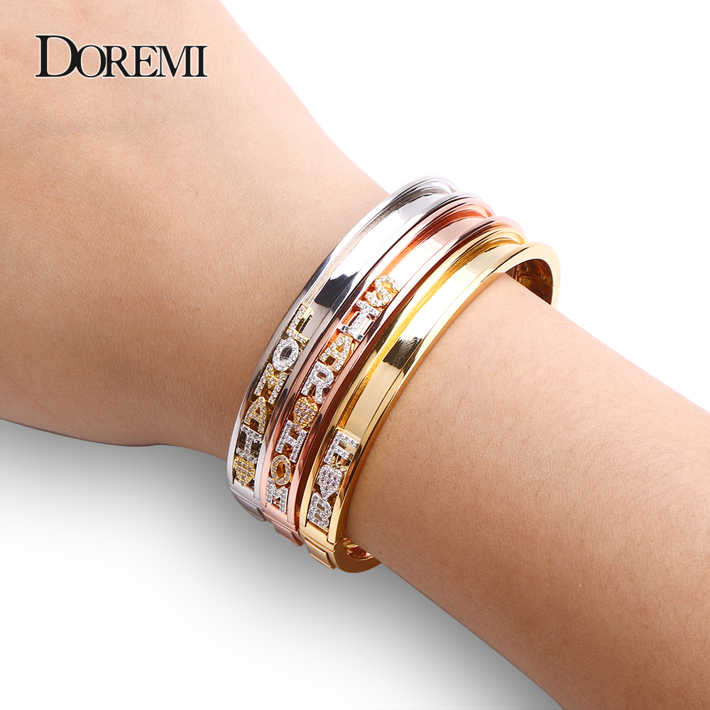 DOREMI DIY Zirconia Letters Cu - Cuff Bangle Bracelet ulasan dan harga