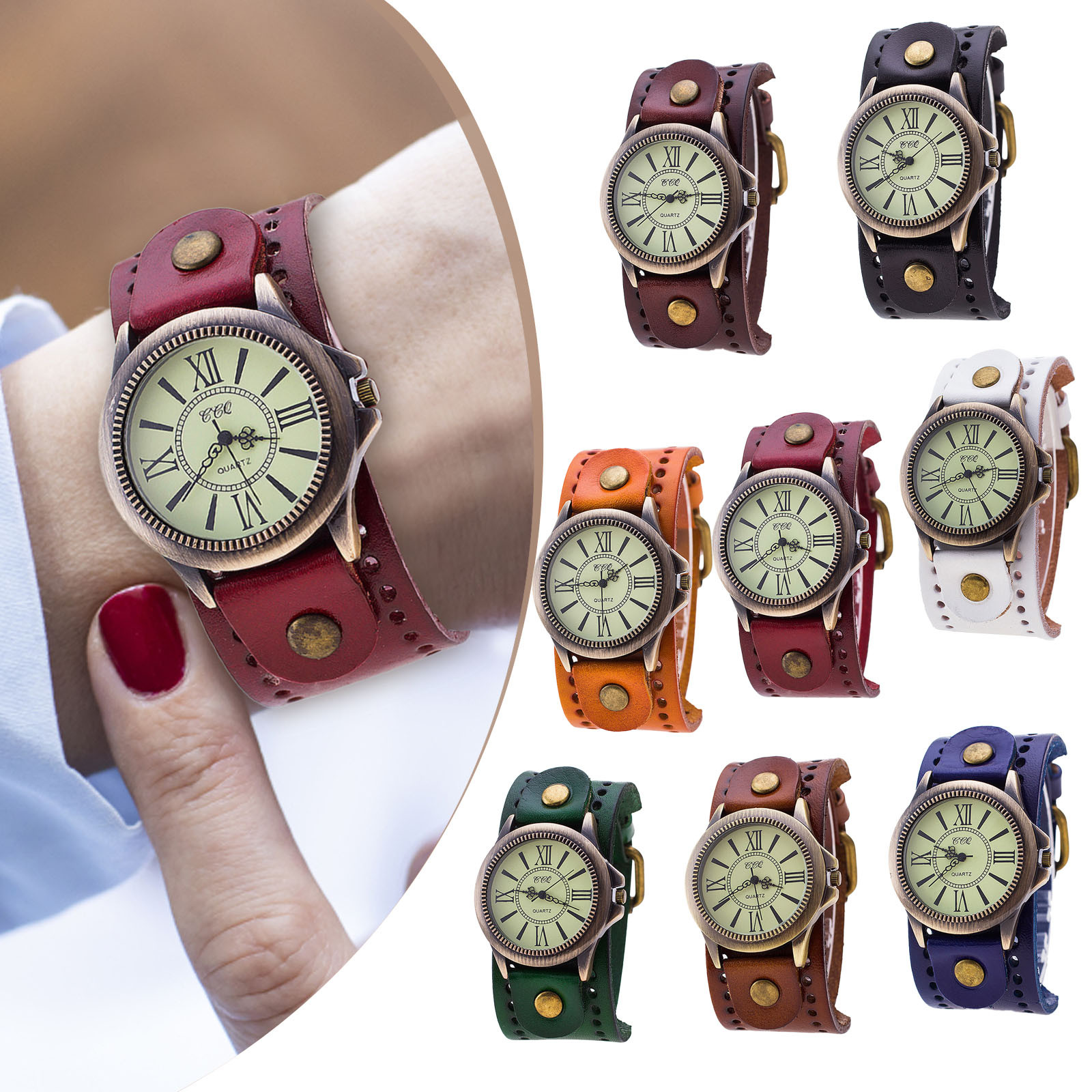 Punk Retro Leather Watch Roman - Vintage Pocket Watch ulasan dan harga