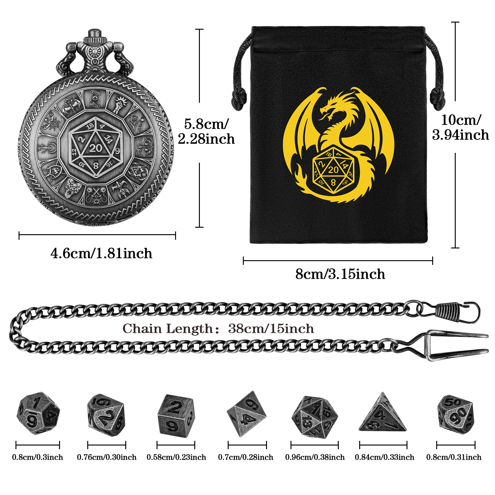 5pcs Metal D20 Polyhedral Dice - Vintage Pocket Watch ulasan dan harga