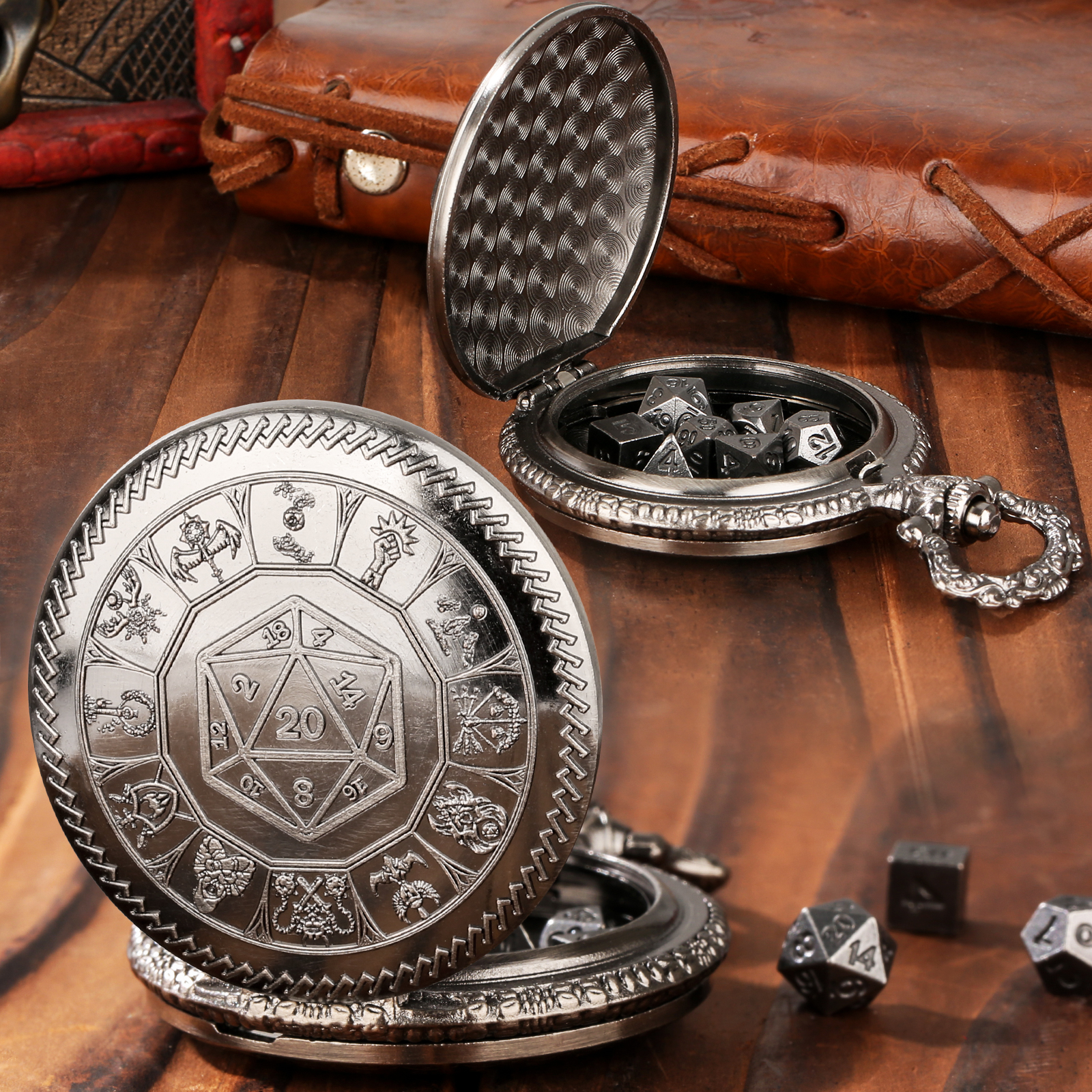 5pcs Metal D20 Polyhedral Dice - Vintage Pocket Watch ulasan dan harga