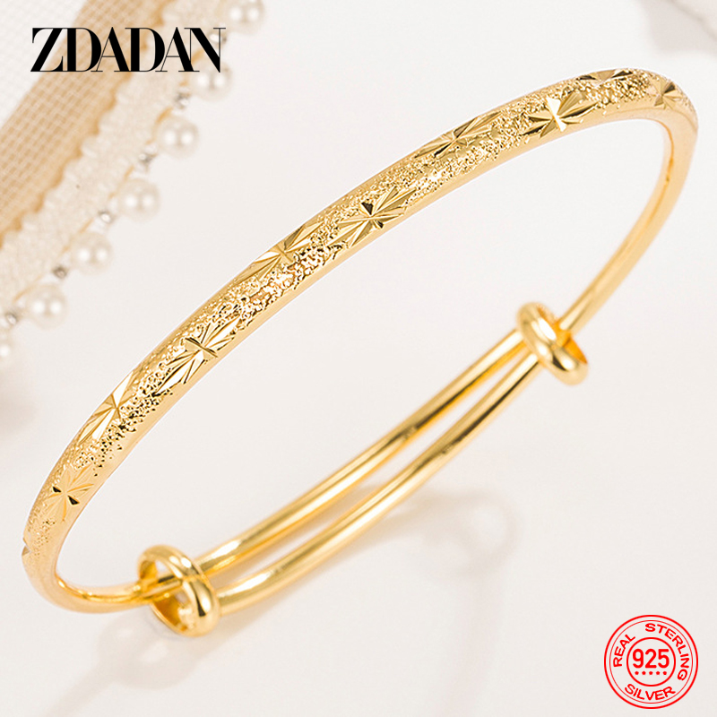 ZDADAN 925 Silver 18K Gold Sim - Cuff Bangle Bracelet ulasan dan harga