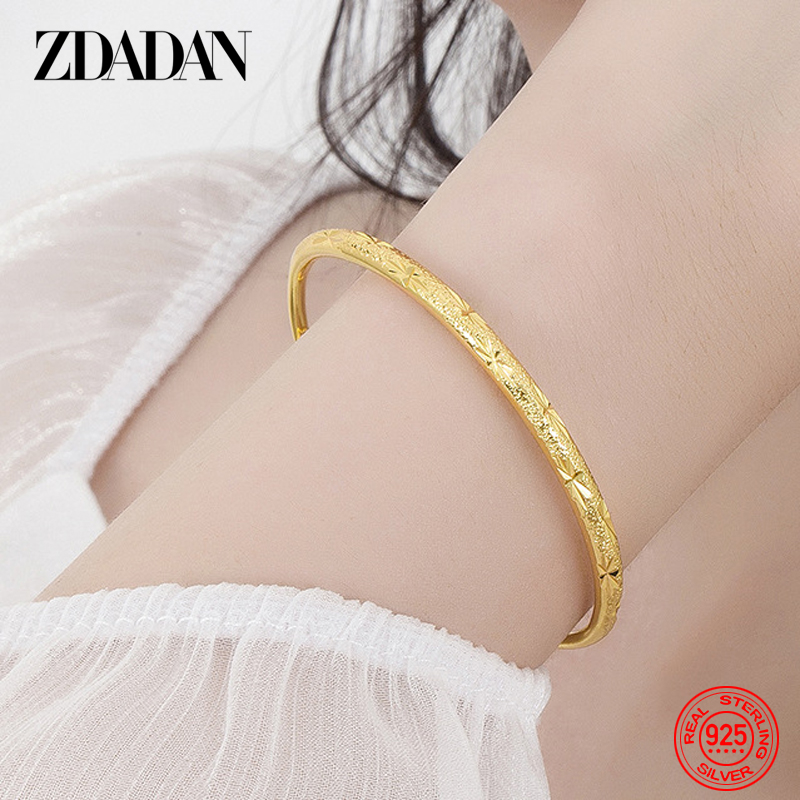 ZDADAN 925 Silver 18K Gold Sim - Cuff Bangle Bracelet ulasan dan harga