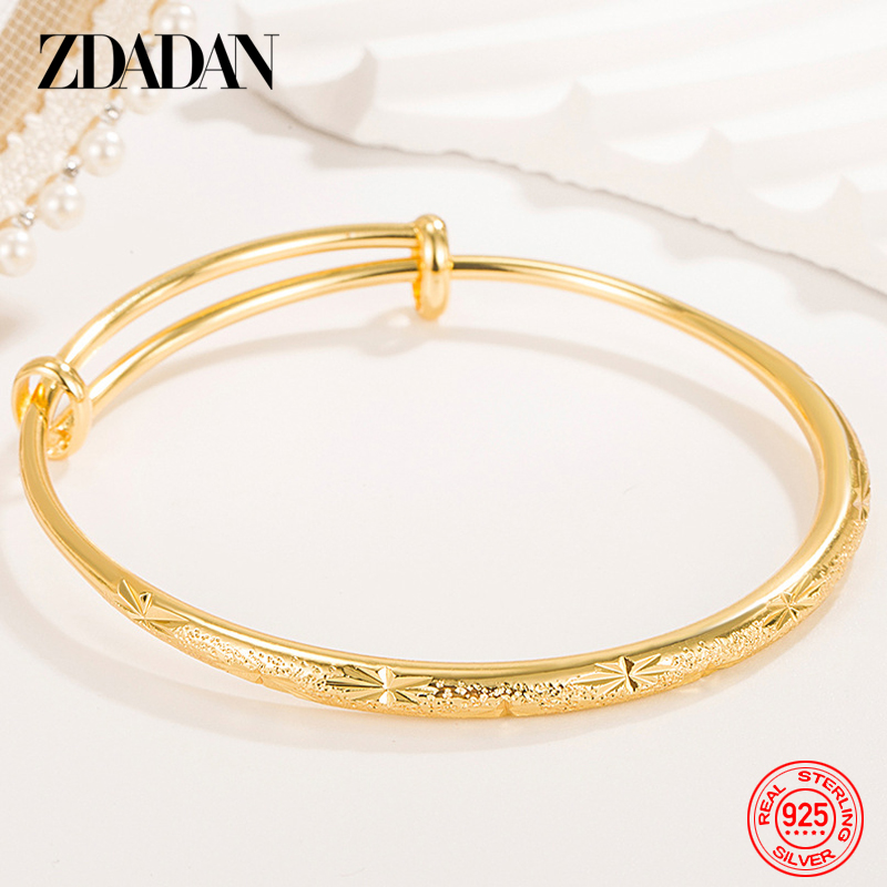 ZDADAN 925 Silver 18K Gold Sim - Cuff Bangle Bracelet ulasan dan harga
